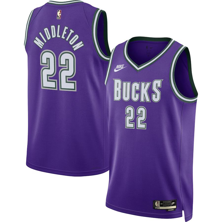 Men Milwaukee Bucks #22 Khris Middleton Nike Purple 2022-23 Swingman NBA Jersey